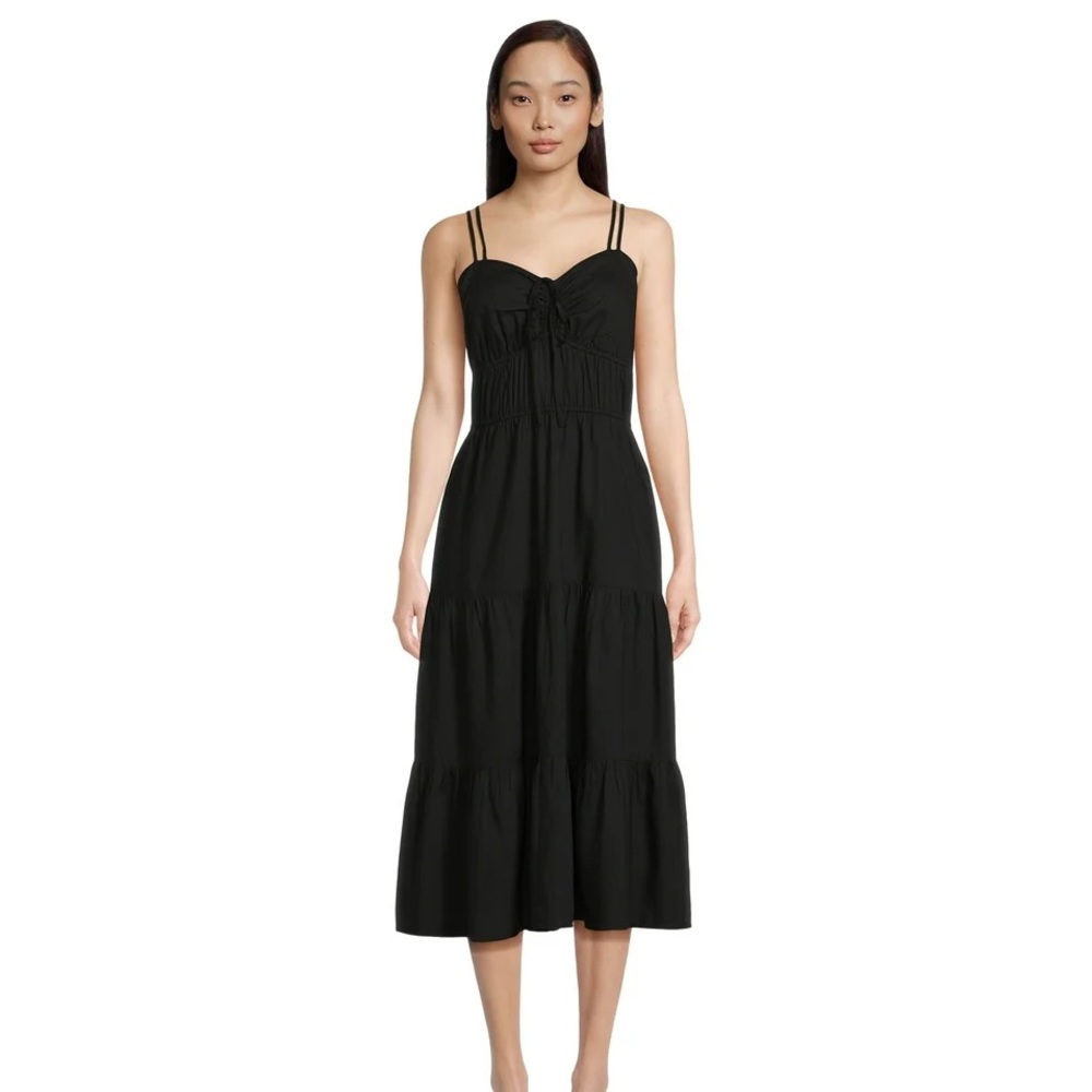 NWOT Time and Tru Women's Black Cross Back Dress with Tiered Skirt, Sizes XS
